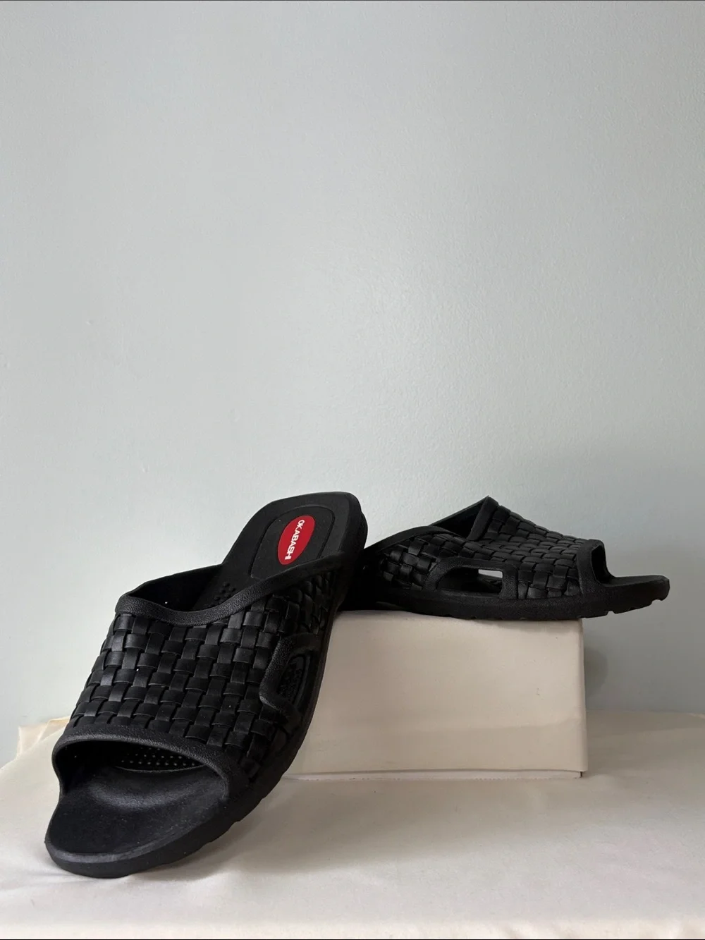 Okabashi Black Rubber Woven Slide Sandals for Men - Slip-On Comfort